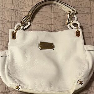 Liz Claiborne White Leather Satchel with Gold Hardware
